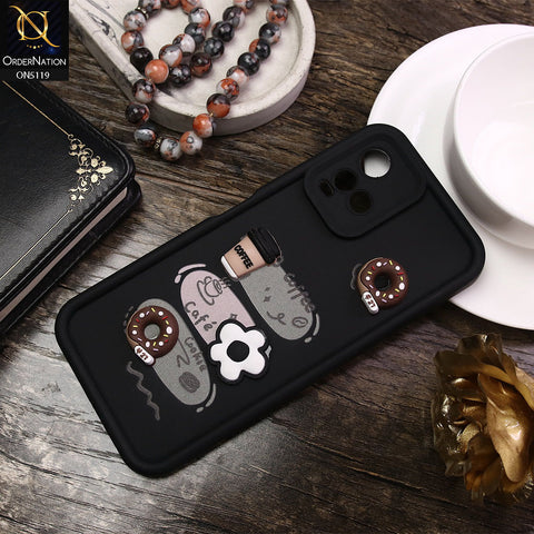Vivo Y21G Cover - Black - D2 - Cute 3D Donut Coffee Soft Silicon Case with Camera Protection