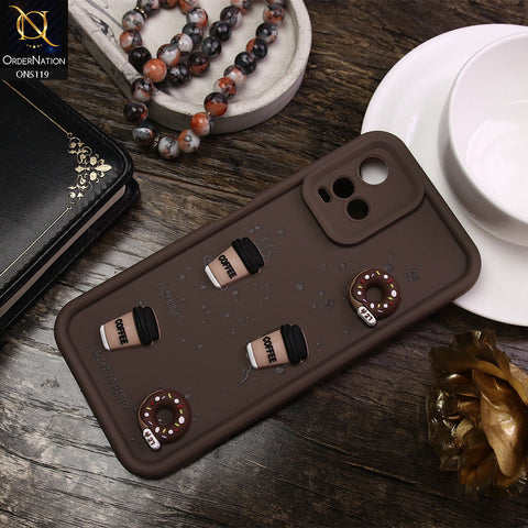 Vivo Y21e Cover - Brown - D1 - Cute 3D Donut Coffee Soft Silicon Case with Camera Protection