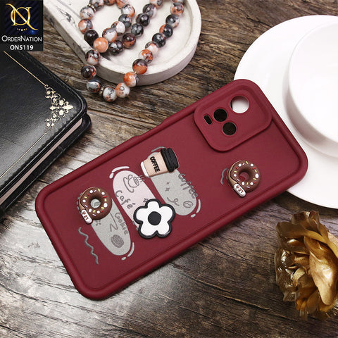 Vivo Y33s Cover - Maroon - D2 - Cute 3D Donut Coffee Soft Silicon Case with Camera Protection