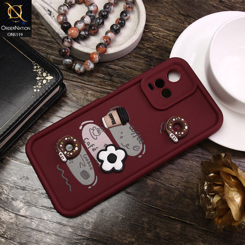 Vivo Y33t Cover - Maroon - D2 - Cute 3D Donut Coffee Soft Silicon Case with Camera Protection