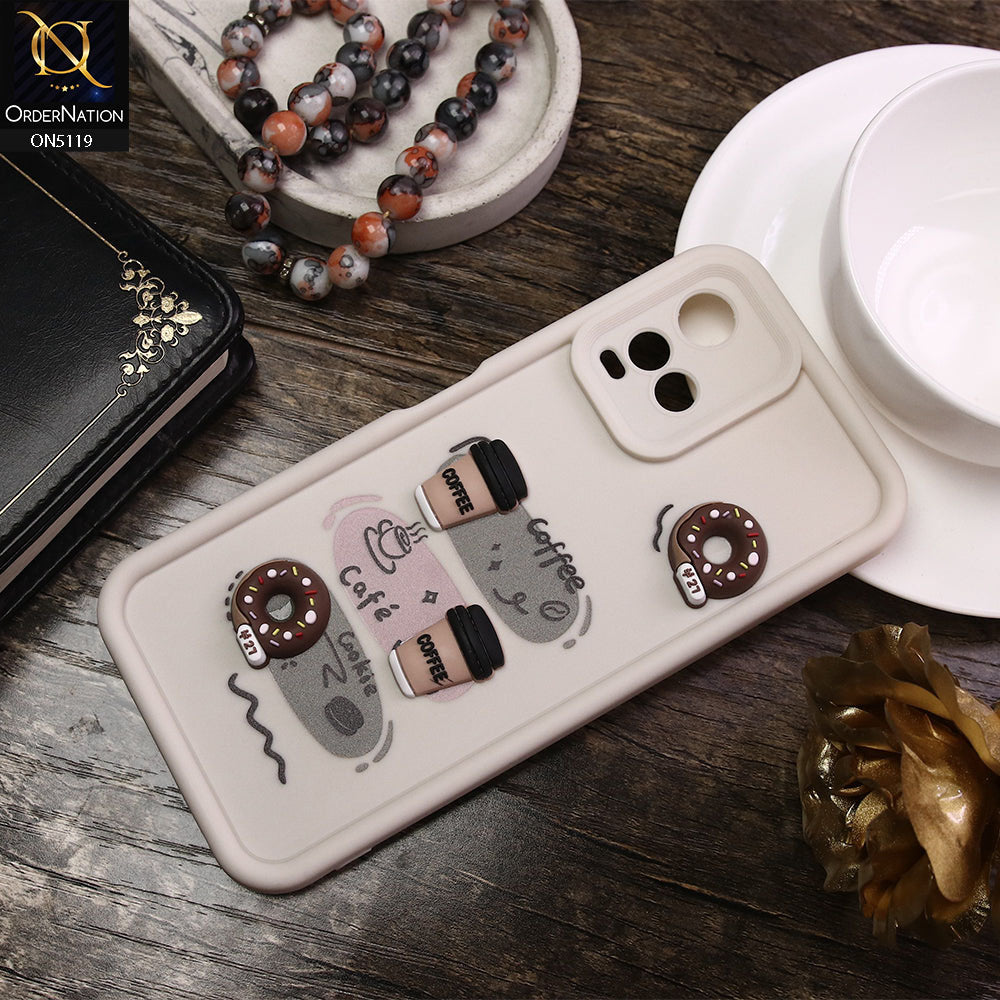 Vivo Y21s Cover - White - D2 - Cute 3D Donut Coffee Soft Silicon Case with Camera Protection