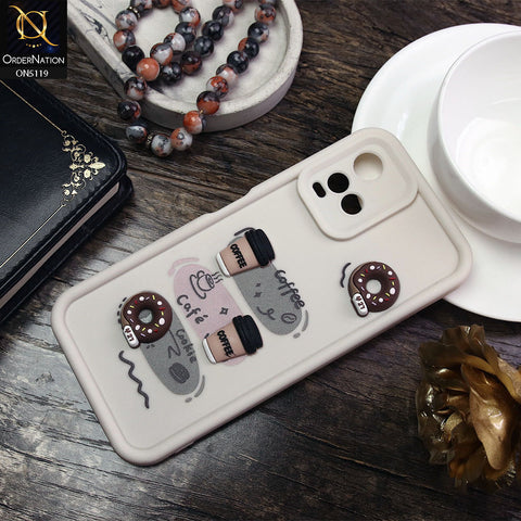 Vivo Y21a Cover - White - D2 - Cute 3D Donut Coffee Soft Silicon Case with Camera Protection