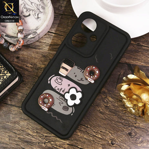 Vivo Y35 Plus Cover - Black - Design 2 - Cute 3D Donut Coffee Soft Silicon Case with Camera Protection