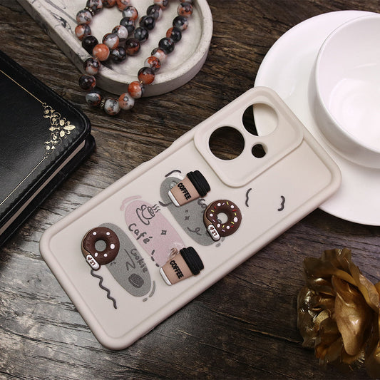 Vivo Y35 Plus Cover - White - Cute 3D Donut Coffee Soft Silicon Case with Camera Protection