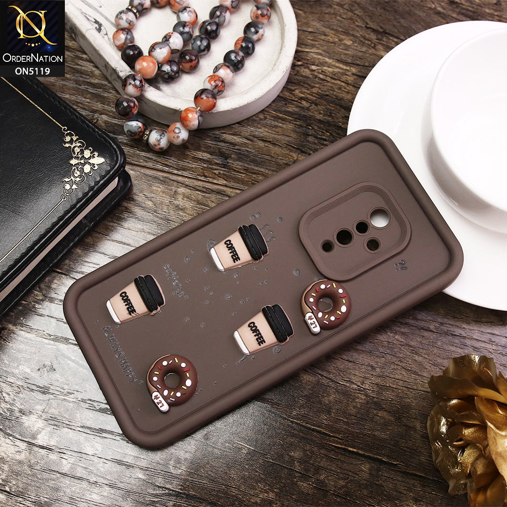 Vivo Y51 (2020 September) Cover - Brown - D1 - Cute 3D Donut Coffee Soft Silicon Case with Camera Protection