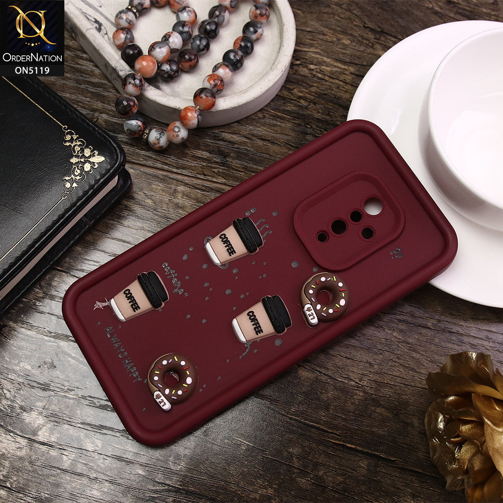 Vivo S1 Pro Cover - Maroon - D1 - Cute 3D Donut Coffee Soft Silicon Case with Camera Protection