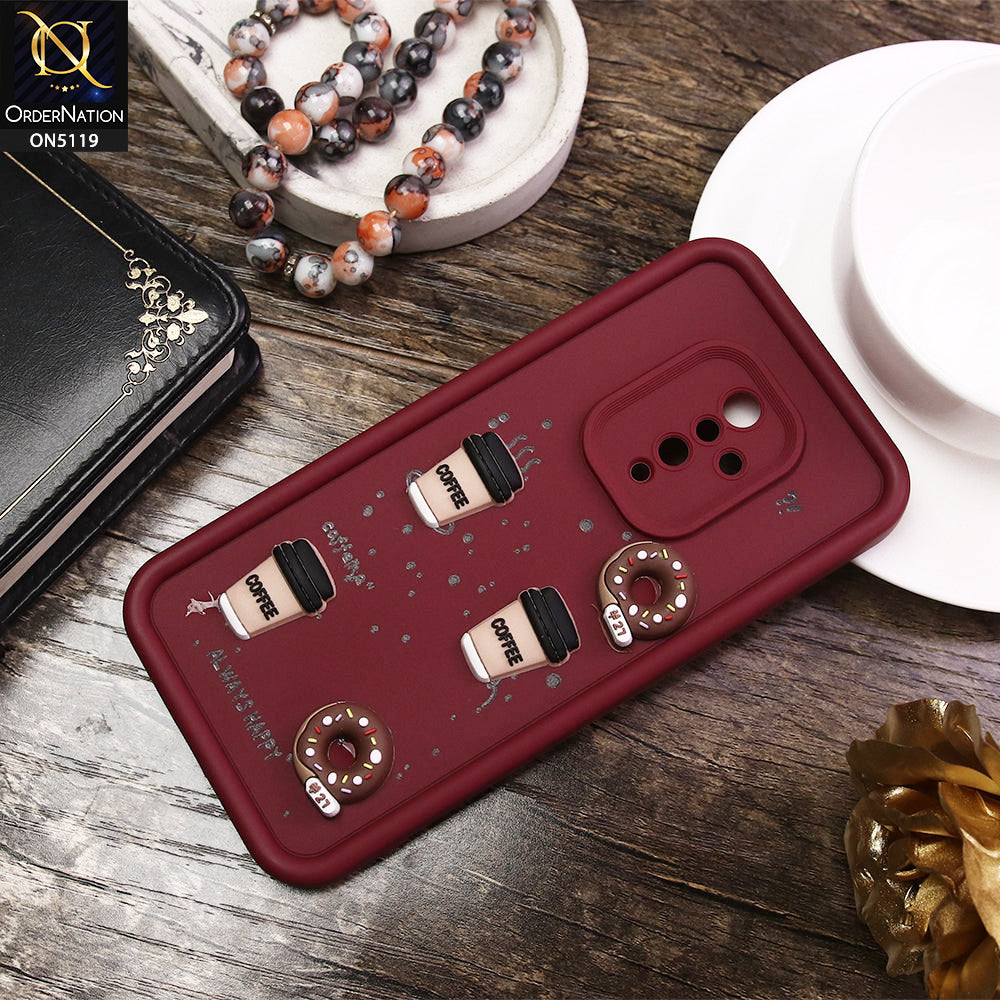 Vivo Y51 (2020 September) Cover - Maroon - D1 - Cute 3D Donut Coffee Soft Silicon Case with Camera Protection