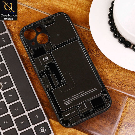 iPhone 15 Cover - Design4 - Circuit Board Glass Case Series Soft Boards Anti-Fall With Camera Lens Protector