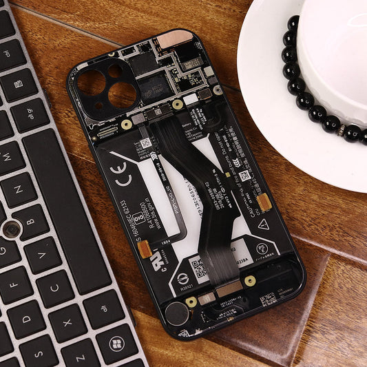 iPhone 15 Plus Cover - Design3 - Circuit Board Glass Case Series Soft Boards Anti-Fall With Camera Lens Protector