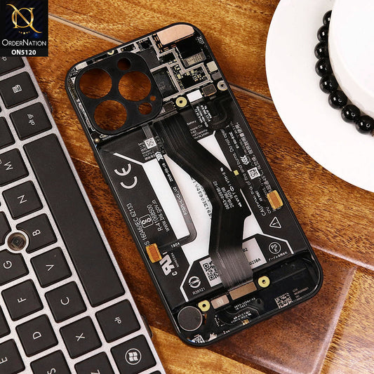 iPhone 15 Pro Max Cover - Design3 - Circuit Board Glass Case Series Soft Boards Anti-Fall With Camera Lens Protector