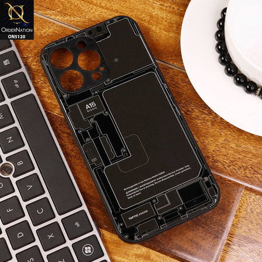 iPhone 15 Pro Max Cover - Design4 - Circuit Board Glass Case Series Soft Boards Anti-Fall With Camera Lens Protector