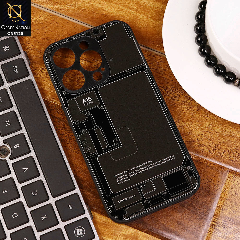 iPhone 15 Pro Cover - Design4 - Circuit Board Glass Case Series Soft Boards Anti-Fall With Camera Lens Protector