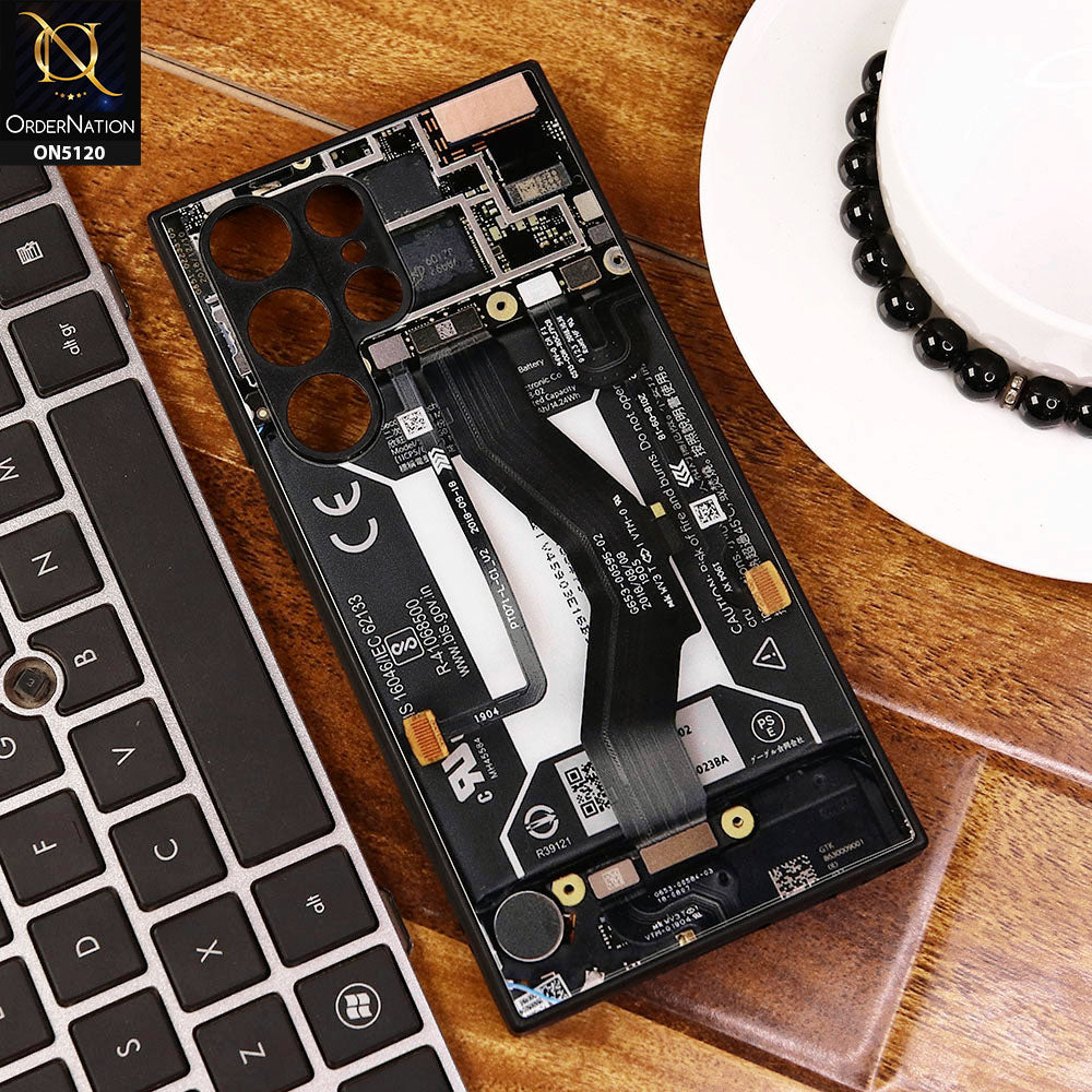 Samsung Galaxy S23 Ultra 5G Cover - Design3 - Circuit Board Glass Case Series Soft Boards Anti-Fall With Camera Lens Protector