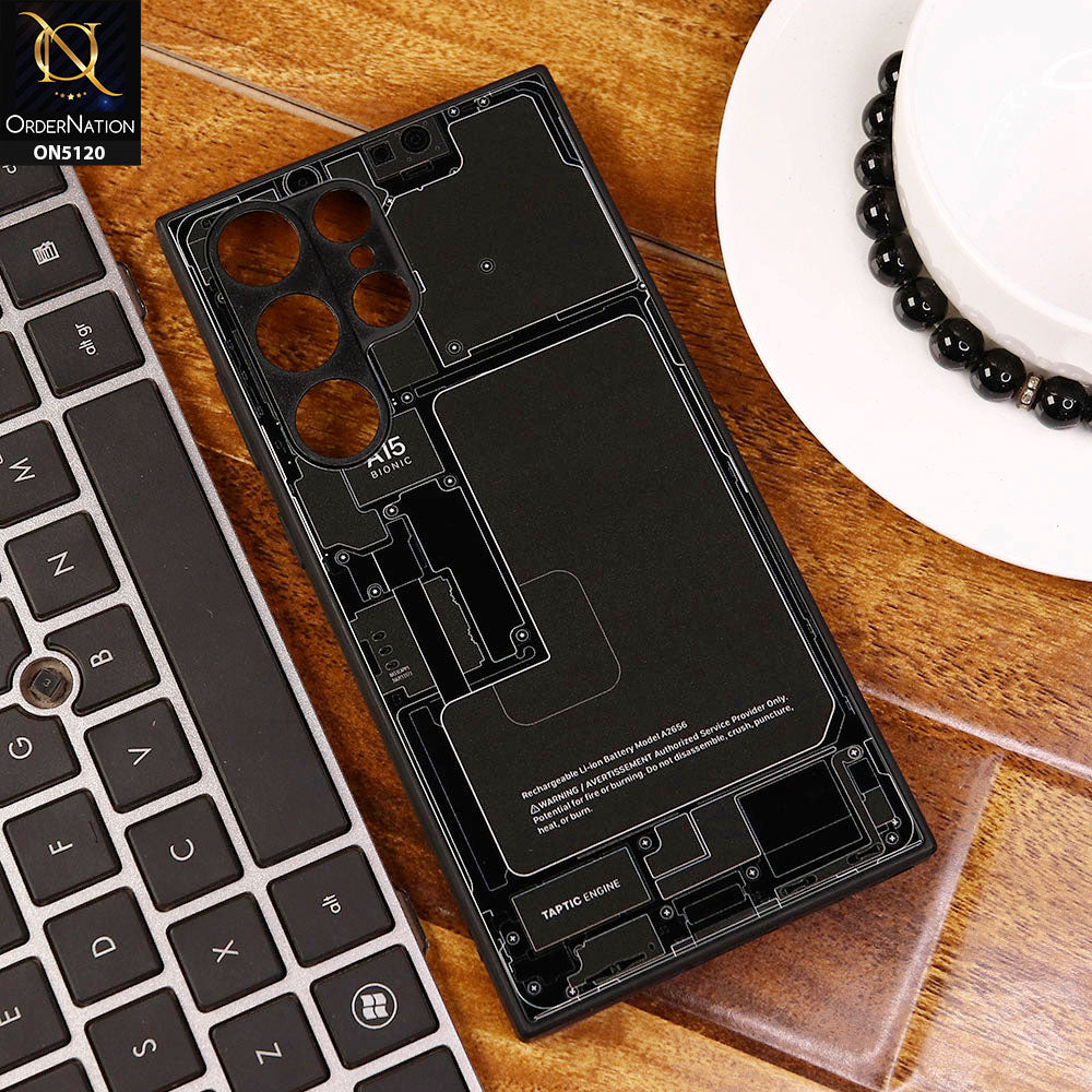 Samsung Galaxy S23 Ultra 5G Cover - Design4 - Circuit Board Glass Case Series Soft Boards Anti-Fall With Camera Lens Protector