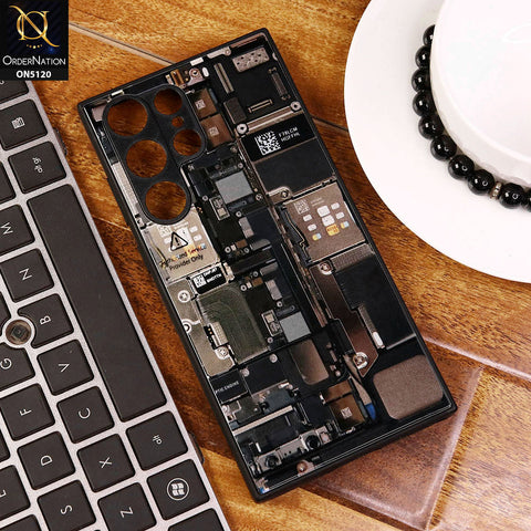 Samsung Galaxy S23 Ultra 5G Cover - Design5 - Circuit Board Glass Case Series Soft Boards Anti-Fall With Camera Lens Protector