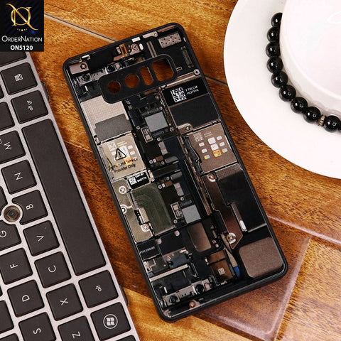 Samsung Galaxy Note 8 Cover - Design5 - Circuit Board Glass Case Series Soft Boards Anti-Fall With Camera Lens Protector