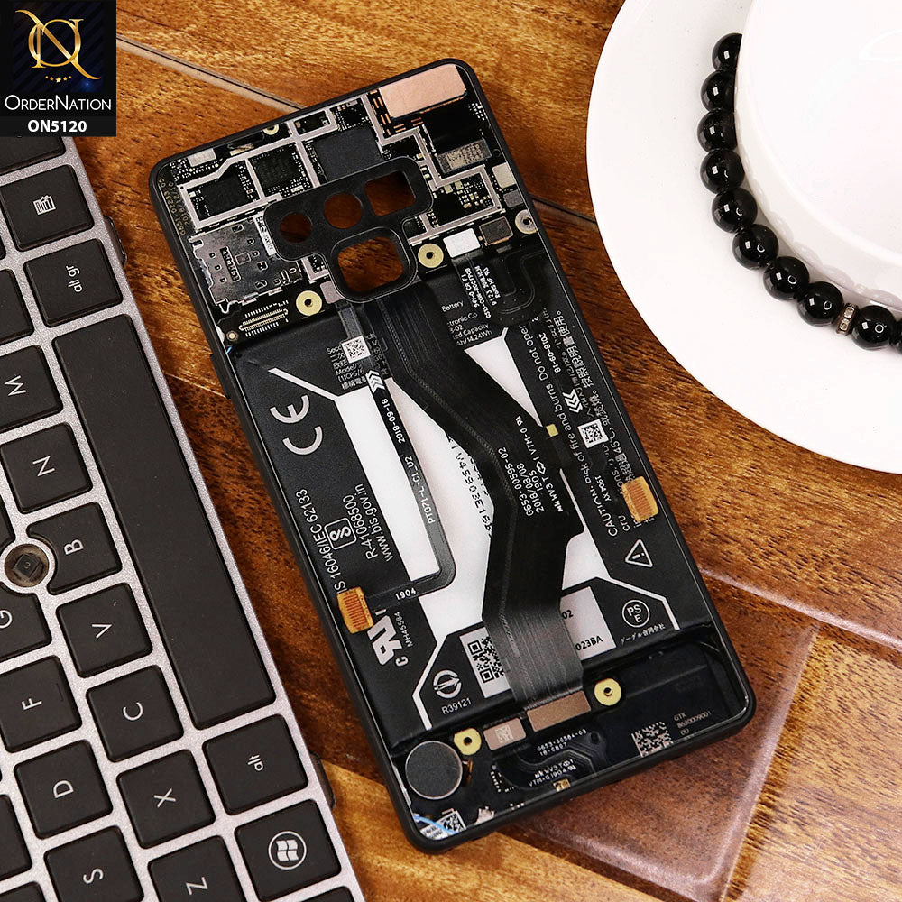Samsung Galaxy Note 9 Cover - Design3 - Circuit Board Glass Case Series Soft Boards Anti-Fall With Camera Lens Protector