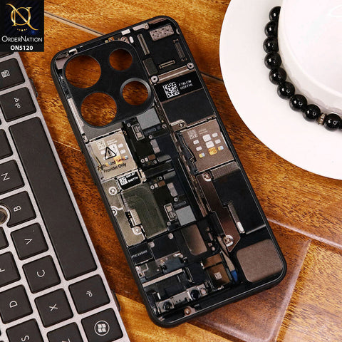 Tecno Pop 7 Pro Cover - Design5 - Circuit Board Glass Case Series Soft Boards Anti-Fall With Camera Lens Protector