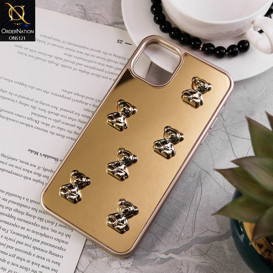 iPhone 11 Pro Max Cover - Golden - 3D Cute Color Electroplating Bear Cartoon Shiny Mirror Soft Border Case
