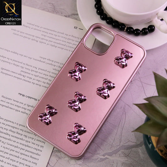 iPhone 11 Pro Max Cover - Rose Gold - 3D Cute Color Electroplating Bear Cartoon Shiny Mirror Soft Border Case