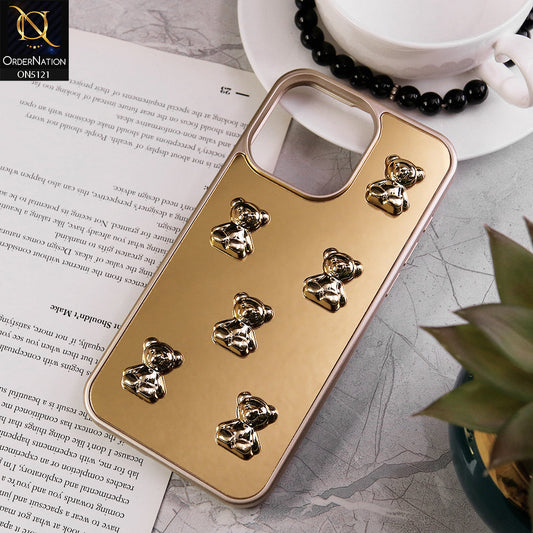 iPhone 14 Pro Max Cover - Golden - 3D Cute Color Electroplating Bear Cartoon Shiny Mirror Soft Border Case