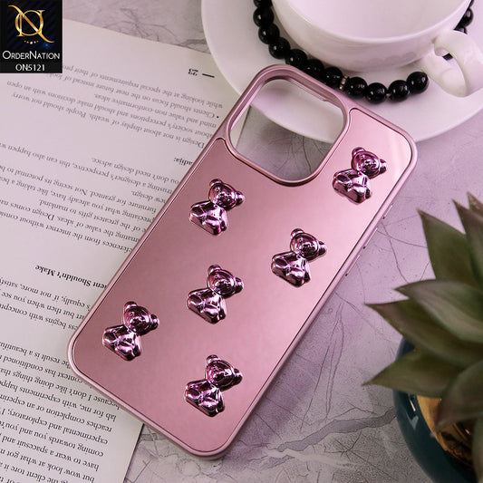 iPhone 14 Pro Max Cover - Rose Gold - 3D Cute Color Electroplating Bear Cartoon Shiny Mirror Soft Border Case