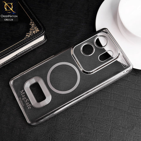 Infinix Zero 30 Cover - Silver - Transparent Electroplating Borders Soft Silicon Magsafe Style Case With Camera Protection