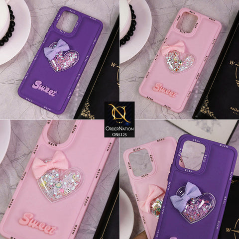 Vivo Y03 Cover - Pink - New Trendy Rich Boards With 3D Love Heart (Moving Shiny Stars Glitter) & Bow Candy Color Soft Silicon Case