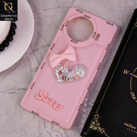 Tecno Spark 20 Pro Plus Cover - Pink - New Trendy Rich Boards With 3D Love Heart (Moving Shiny Stars Glitter) & Bow Candy Color Soft Silicon Case