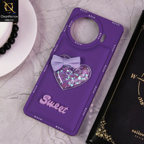 Tecno Spark 20 Pro Plus Cover - Purple - New Trendy Rich Boards With 3D Love Heart (Moving Shiny Stars Glitter) & Bow Candy Color Soft Silicon Case