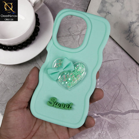 Tecno Camon 20 Pro Cover - Aqua - New Trendy 3D Love Heart (Moving Shiny Stars Glitter) & Bow Sweet Candy Color Soft Silicon Case