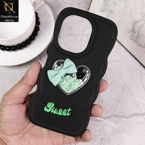 Tecno Camon 20 Pro Cover - Black D1 - New Trendy 3D Love Heart (Moving Shiny Stars Glitter) & Bow Sweet Candy Color Soft Silicon Case