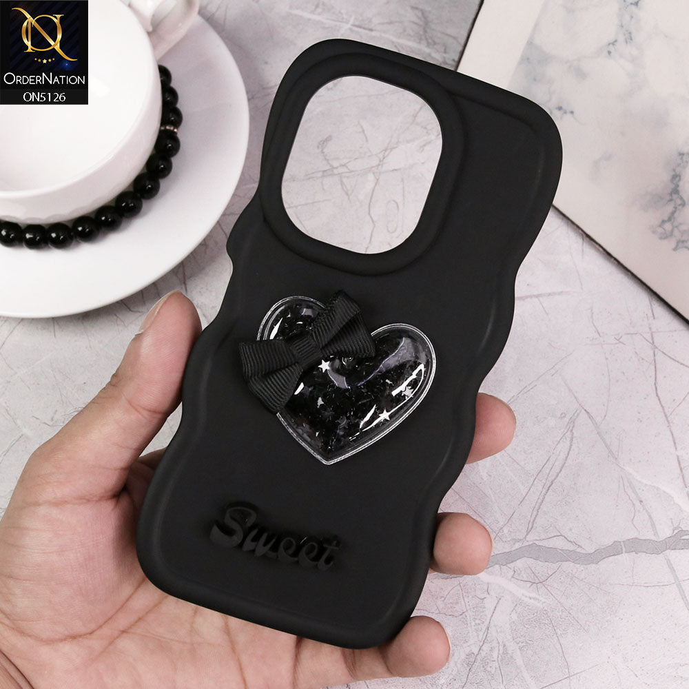 Tecno Camon 20 Pro Cover - Black - New Trendy 3D Love Heart (Moving Shiny Stars Glitter) & Bow Sweet Candy Color Soft Silicon Case