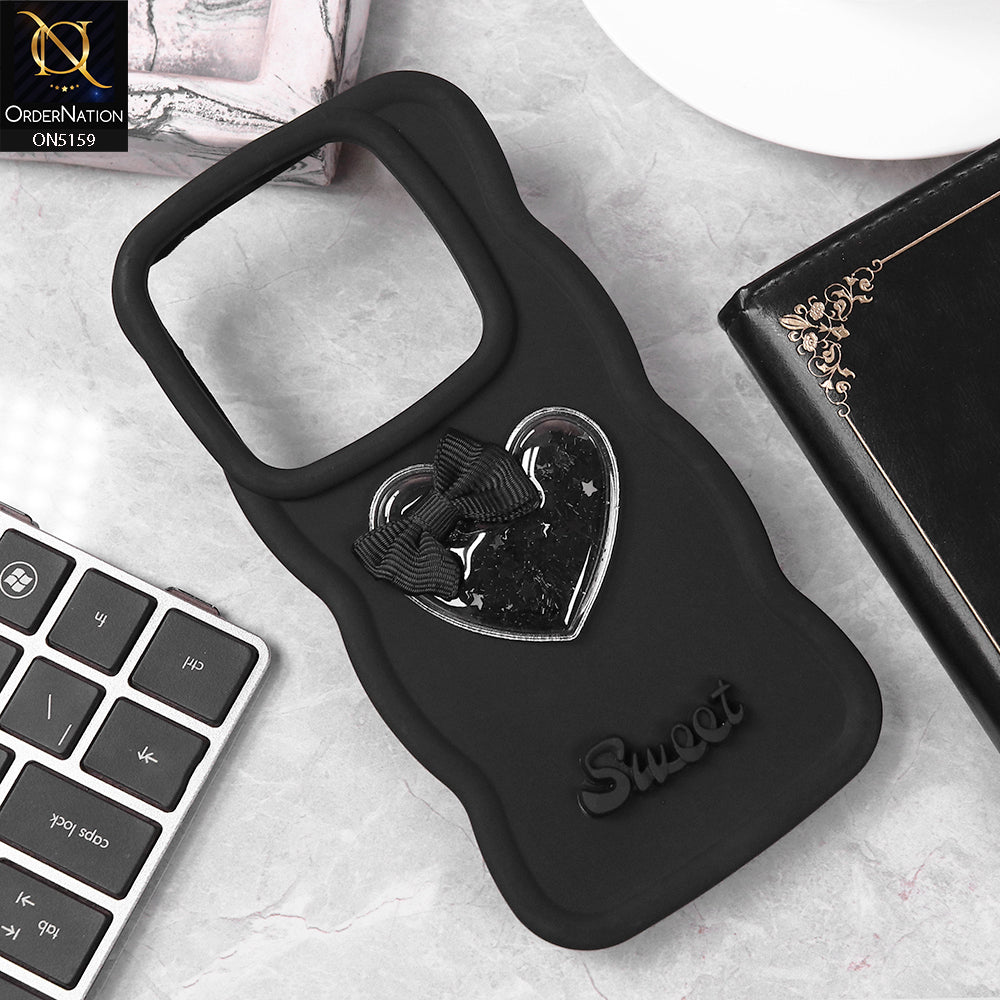 Tecno Camon 30 Cover - Black - New Trendy 3D Love Heart (Moving Shiny Stars Glitter) & Bow Sweet Candy Color Soft Silicon Case