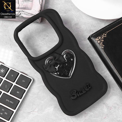 Tecno Camon 30 Cover - Black - New Trendy 3D Love Heart (Moving Shiny Stars Glitter) & Bow Sweet Candy Color Soft Silicon Case