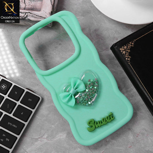 Tecno Camon 30 Cover - Light Green - New Trendy 3D Love Heart (Moving Shiny Stars Glitter) & Bow Sweet Candy Color Soft Silicon Case