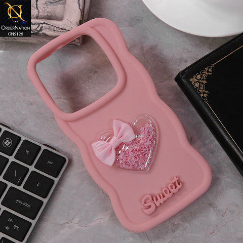 Tecno Camon 30 Cover - Pink - New Trendy 3D Love Heart (Moving Shiny Stars Glitter) & Bow Sweet Candy Color Soft Silicon Case