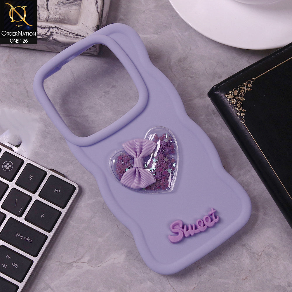 Tecno Camon 30 Cover - Purple - New Trendy 3D Love Heart (Moving Shiny Stars Glitter) & Bow Sweet Candy Color Soft Silicon Case