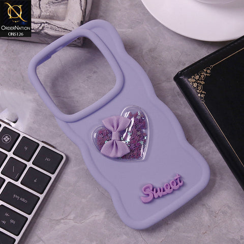 Tecno Camon 30 Cover - Purple - New Trendy 3D Love Heart (Moving Shiny Stars Glitter) & Bow Sweet Candy Color Soft Silicon Case