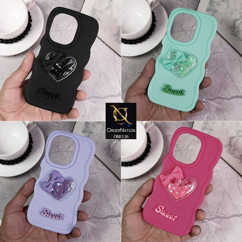 Tecno Camon 30 Cover - Light Green - New Trendy 3D Love Heart (Moving Shiny Stars Glitter) & Bow Sweet Candy Color Soft Silicon Case