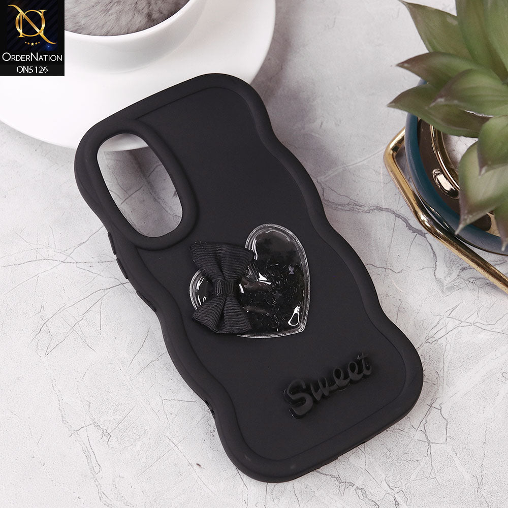 Samsung Galaxy A54 5G Cover - Black - New Trendy 3D Love Heart (Moving Shiny Stars Glitter) & Bow Sweet Candy Color Soft Silicon Case