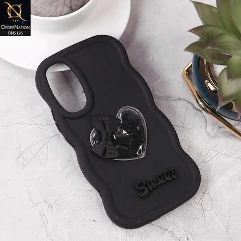 Samsung Galaxy A54 5G Cover - Black - New Trendy 3D Love Heart (Moving Shiny Stars Glitter) & Bow Sweet Candy Color Soft Silicon Case