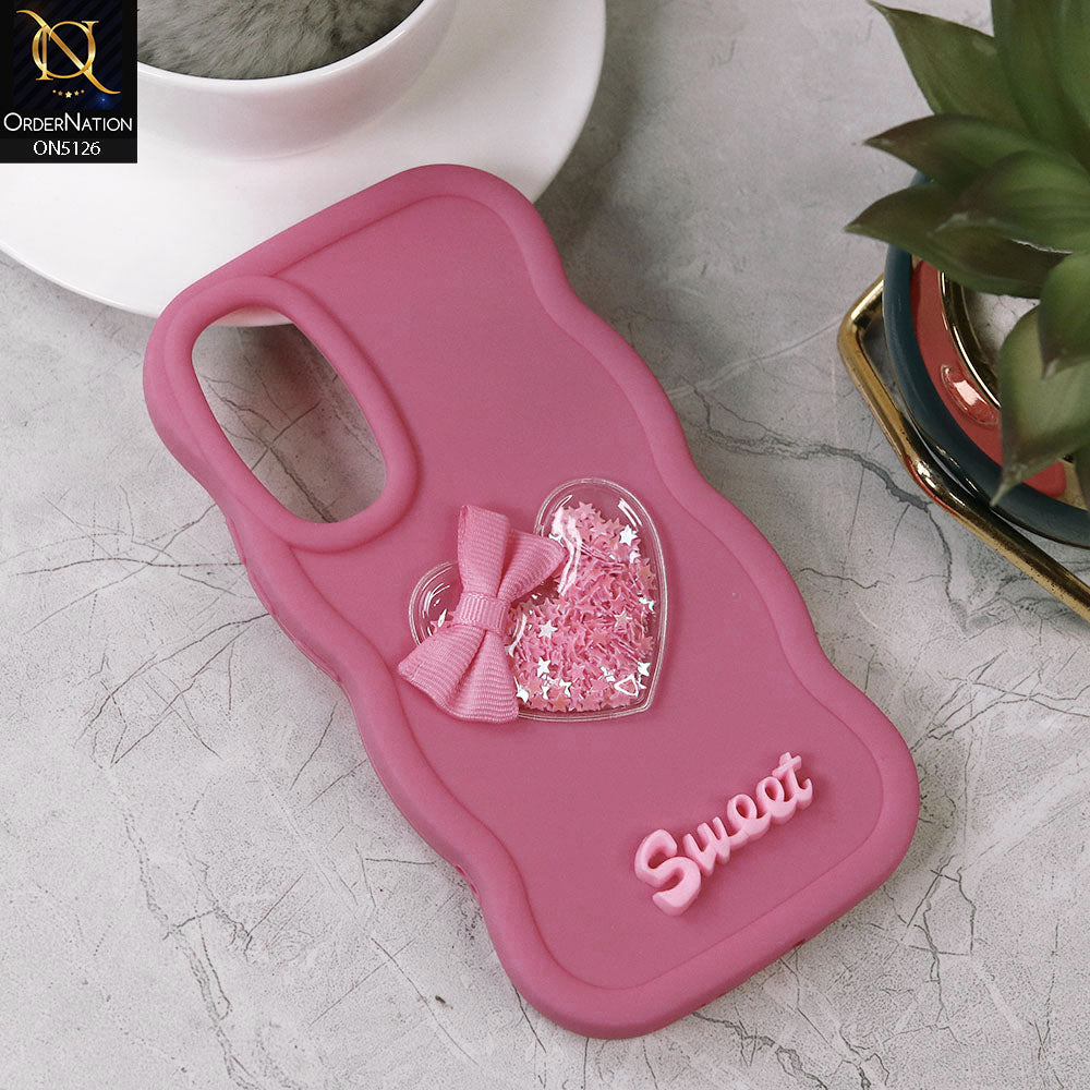 Samsung Galaxy A54 5G Cover - Dark Pink - New Trendy 3D Love Heart (Moving Shiny Stars Glitter) & Bow Sweet Candy Color Soft Silicon Case