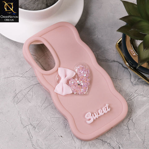 Samsung Galaxy A54 5G Cover - Pink - New Trendy 3D Love Heart (Moving Shiny Stars Glitter) & Bow Sweet Candy Color Soft Silicon Case