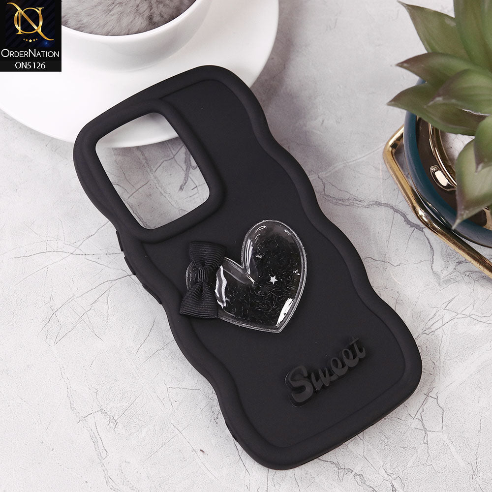 Vivo V29e Cover - Black - New Trendy 3D Love Heart (Moving Shiny Stars Glitter) & Bow Sweet Candy Color Soft Silicon Case