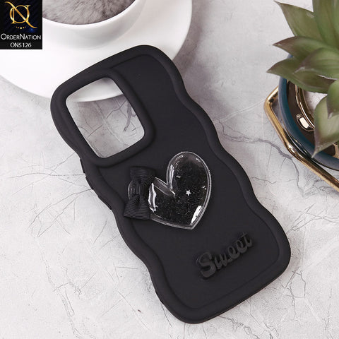 Vivo Y200 5G Cover - Black - New Trendy 3D Love Heart (Moving Shiny Stars Glitter) & Bow Sweet Candy Color Soft Silicon Case