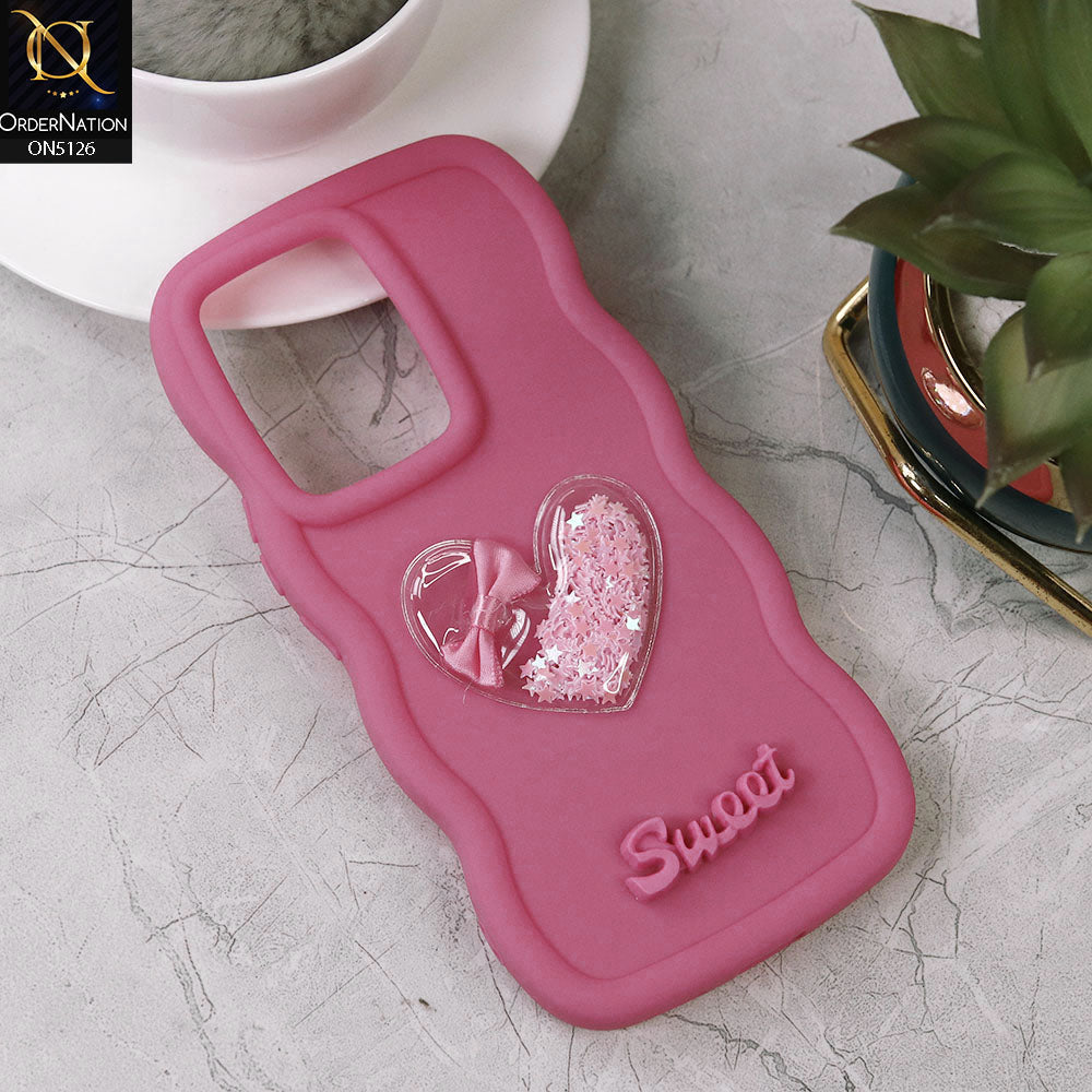 Vivo V29e Cover - Dark Pink - New Trendy 3D Love Heart (Moving Shiny Stars Glitter) & Bow Sweet Candy Color Soft Silicon Case