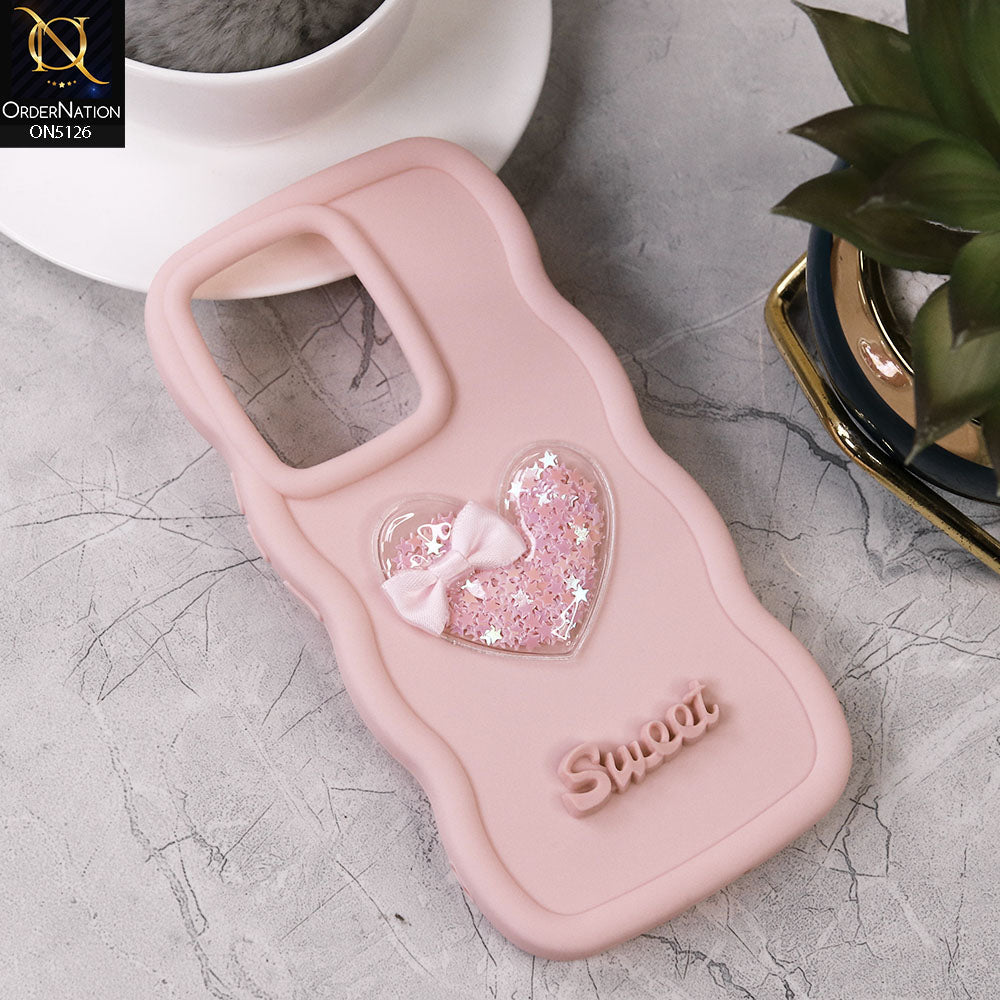 Vivo Y200 5G Cover - Pink - New Trendy 3D Love Heart (Moving Shiny Stars Glitter) & Bow Sweet Candy Color Soft Silicon Case