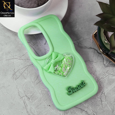 Vivo S18 Cover - Aqua - New Trendy 3D Love Heart (Moving Shiny Stars Glitter) & Bow Sweet Candy Color Soft Silicon Case