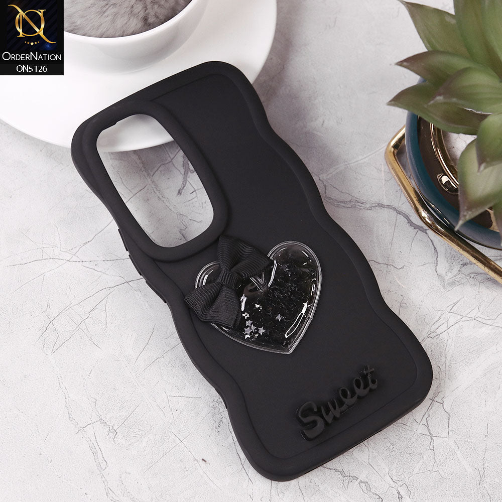 Vivo S18 Cover - Black - New Trendy 3D Love Heart (Moving Shiny Stars Glitter) & Bow Sweet Candy Color Soft Silicon Case